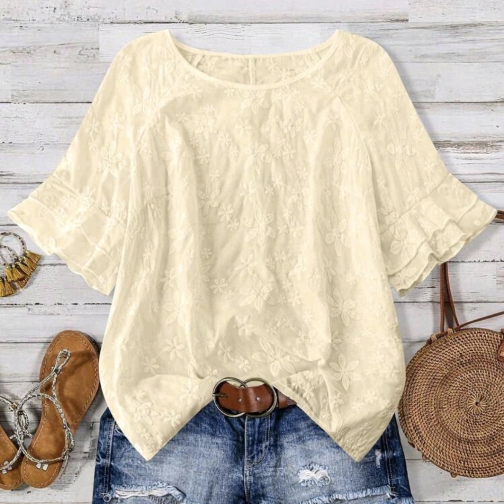 Joress Plus Size Yellow Plain Colored Top US 22W